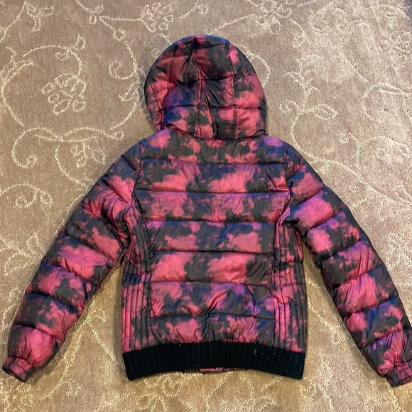 Fuchsia & black thick puffer jacket coat with hood, American Eagle S - Picture 8 of 9